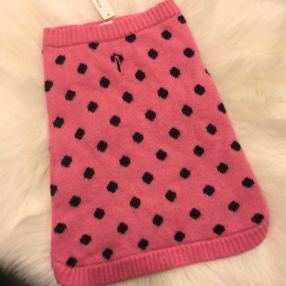 NEW CAROLINA AMATO NEW YORK pink black polkadot luxury cashmere dog sweater S/M